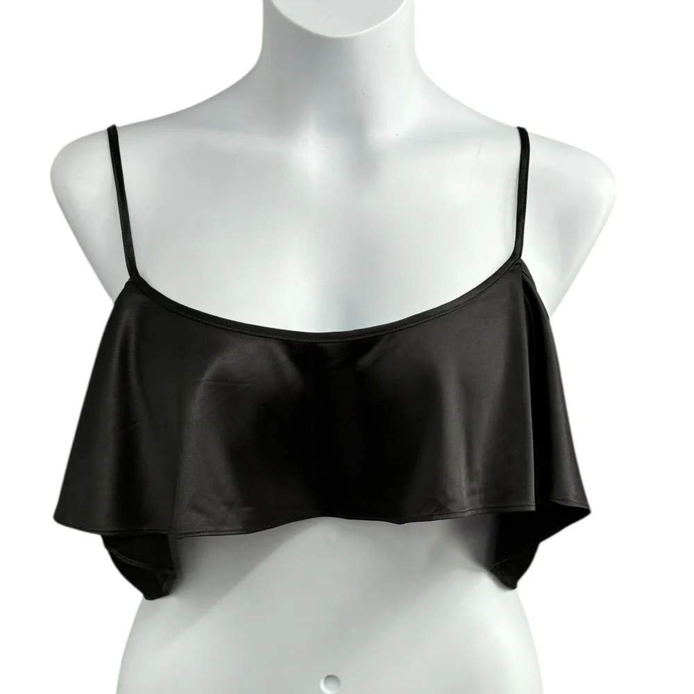 SKIMS Black Flounce Crop Cami Top NWT Plus Size 3X Stretch‎